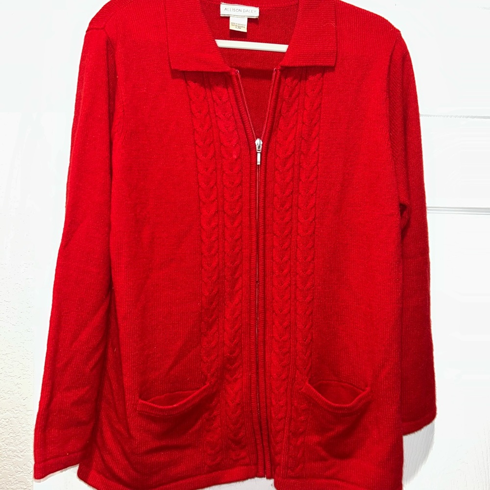 Allison Daley Full Zip Red Sweater‎ Large